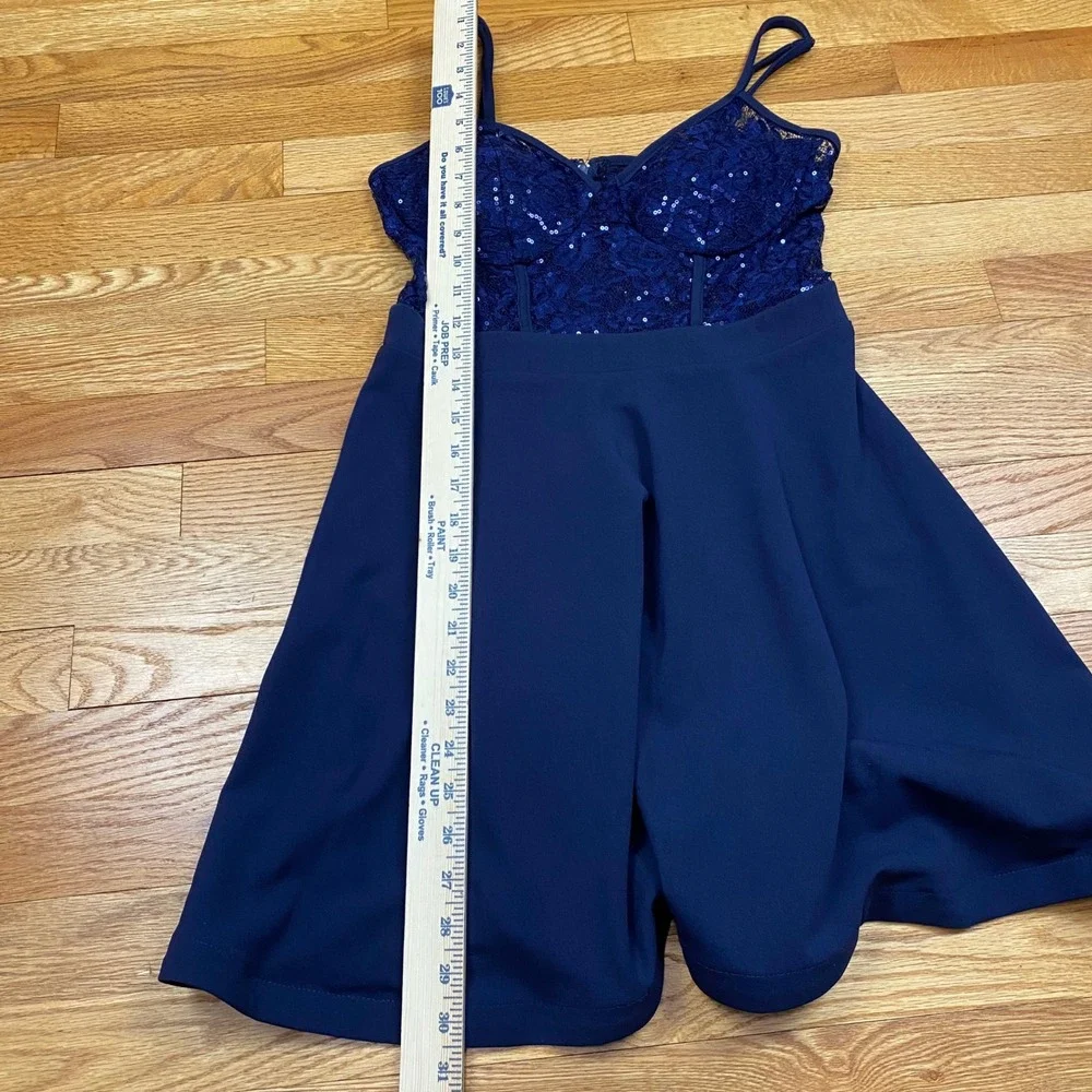 City Studio Lace Sequin Skater Dress Juniors 7/8‎ Blue Prom Homecoming Coquette